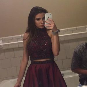 2 piece maroon Sherri hill dress